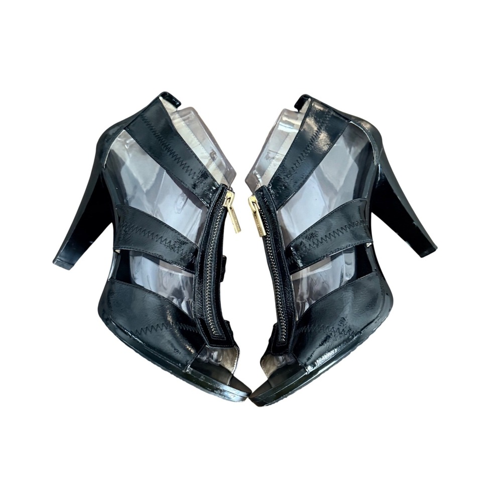 Michael Kors Black Berkley T-Strap Patent Leather Zipper Cage Heels‎ Sandals 10M